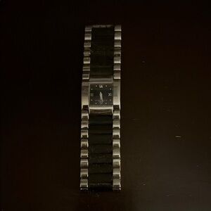 Rectangular Silver and Black Stainless Steel Bracelet Watch